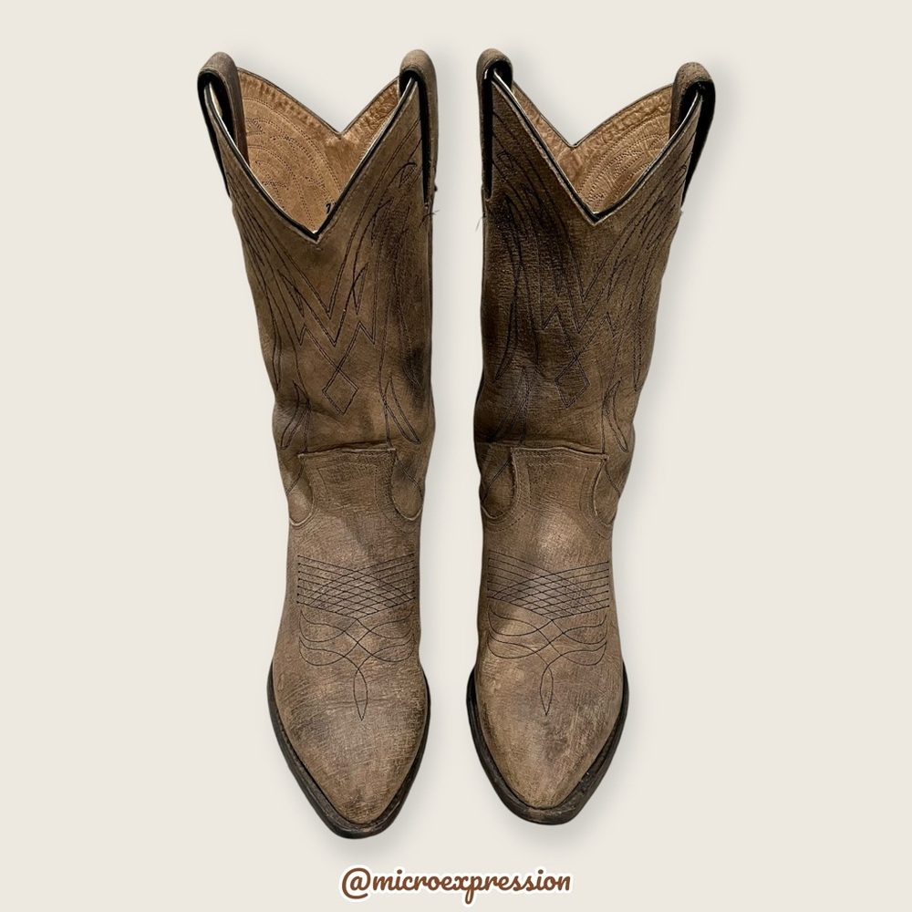 $399 Frye Billy Pull On Tan Distressed Leather Cowboy Knee/Calf High Stitch Boot - Picture 9 of 15